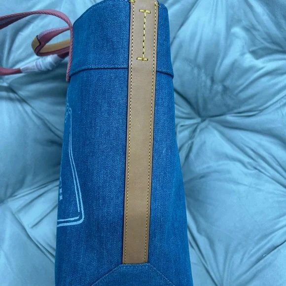Coach Denim Blue Tote with Pink Straps - Picture 4 of 5